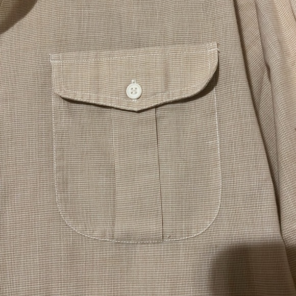 Ketch tan/cream baby check mens long sleeve shirt. Epaulets on shoulder - Picture 3 of 9